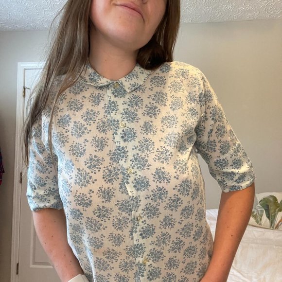 Vintage 1960's Light Blue Peter Pan Shirt Blouse, by Russ, Size S - Picture 2 of 5